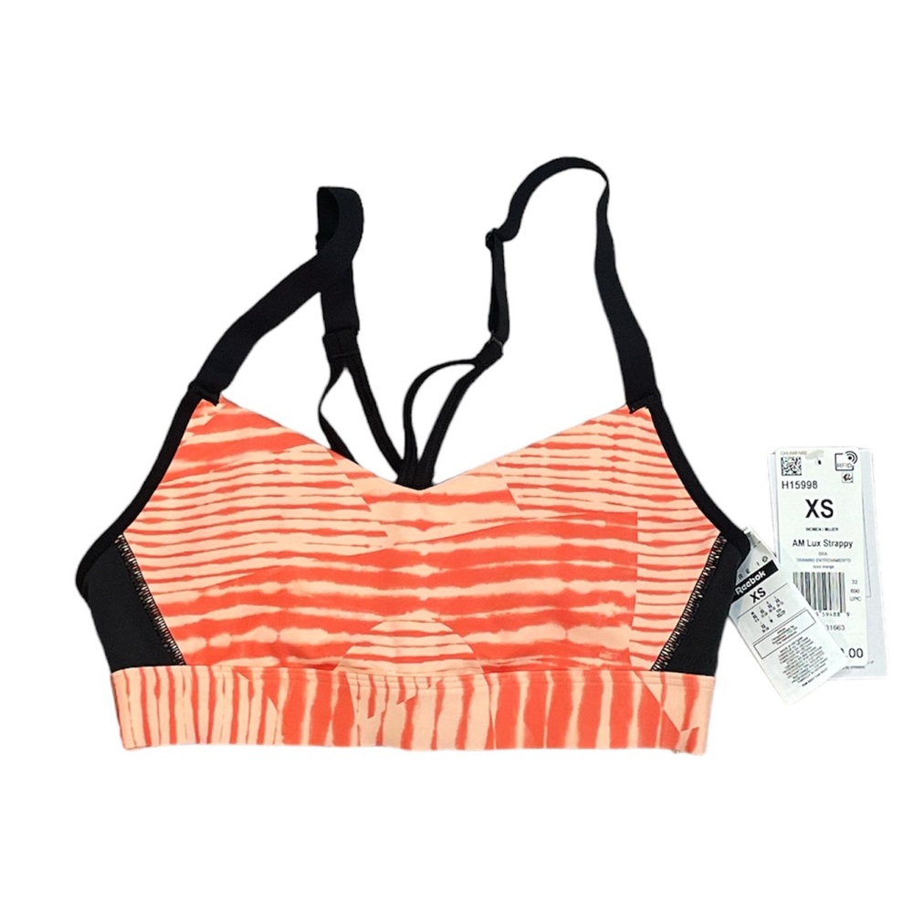 Reebok Sports Bra Women's Lux Strappy Medium Support Orange Core 10 Size XS